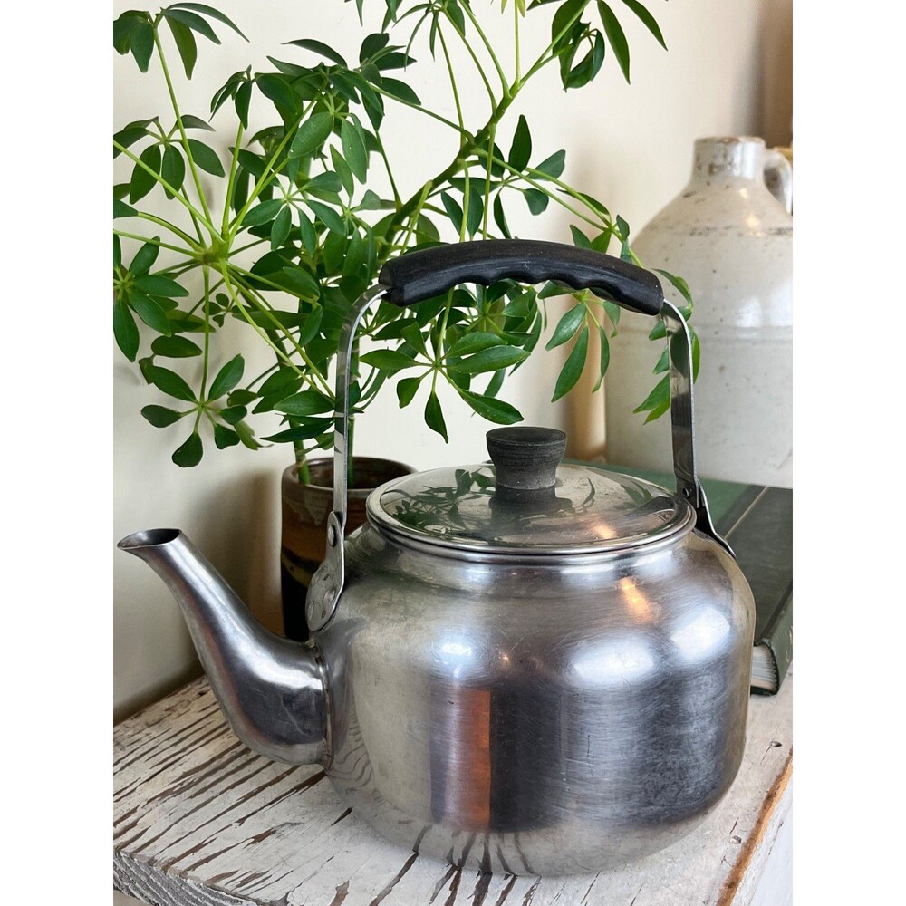 Vintage Progesssive Steel Teapot W/ Black Handle / Korea / Country Kitchen Home
